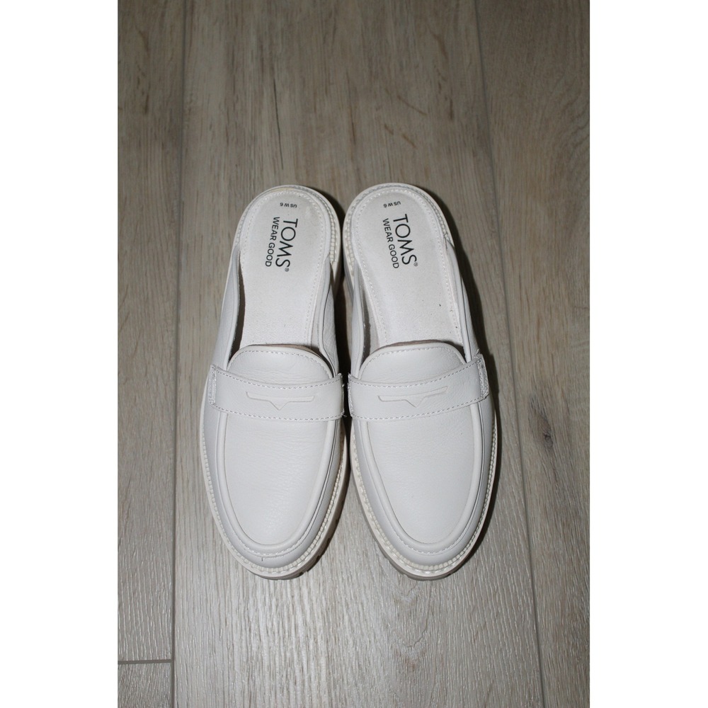TOMS Womens Cream Leather Lug Sole Penny Loafer Cara Mule Size 6 Chunky Platform